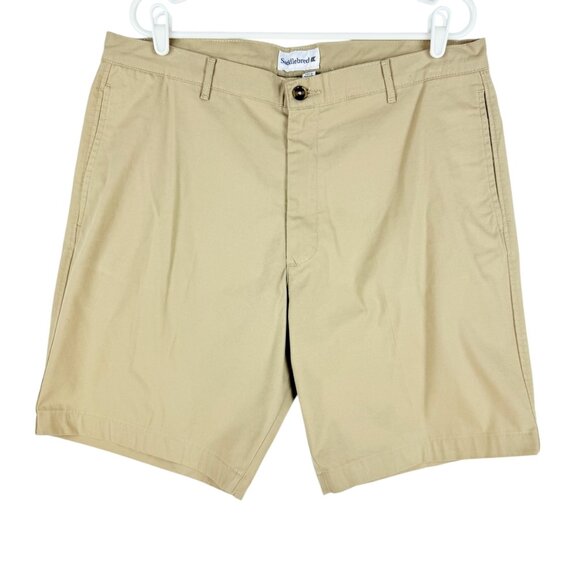 Saddlebred Men's Flat Front Slash Pockets Stretch Khaki Chino Shorts Size 38W - Picture 1 of 10